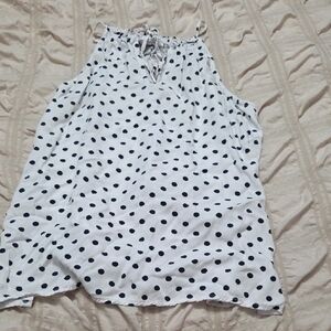 Tristan White and Black Polka Dot Sleeveless Blouse